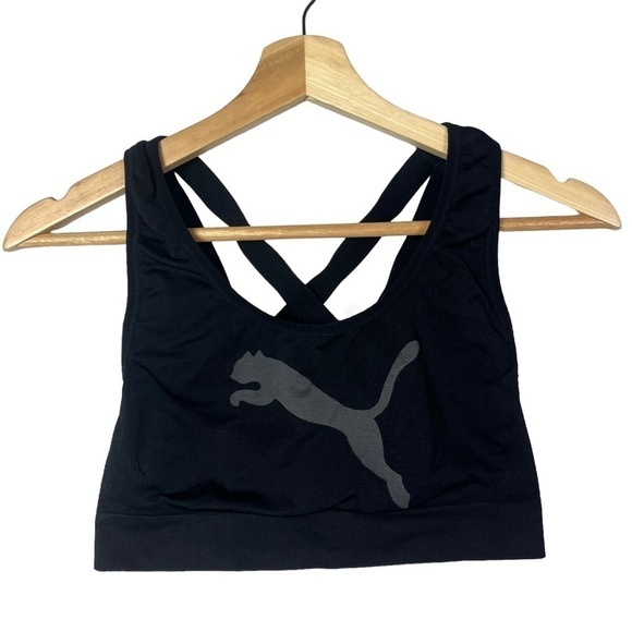 Puma Black Logo Cross Back Athletic Sports Bra S - Picture 1 of 2